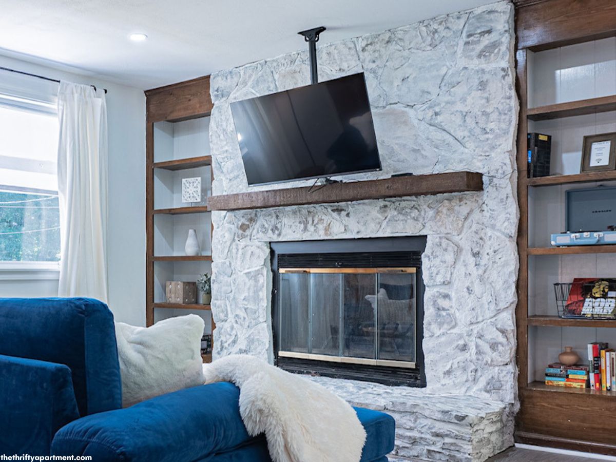 How to Whitewash a Stone Fireplace