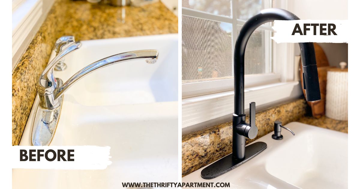 before and after DIY Kitchen Faucet Replacement