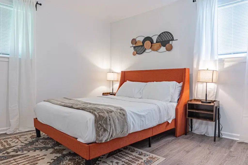 bedroom with orange bed