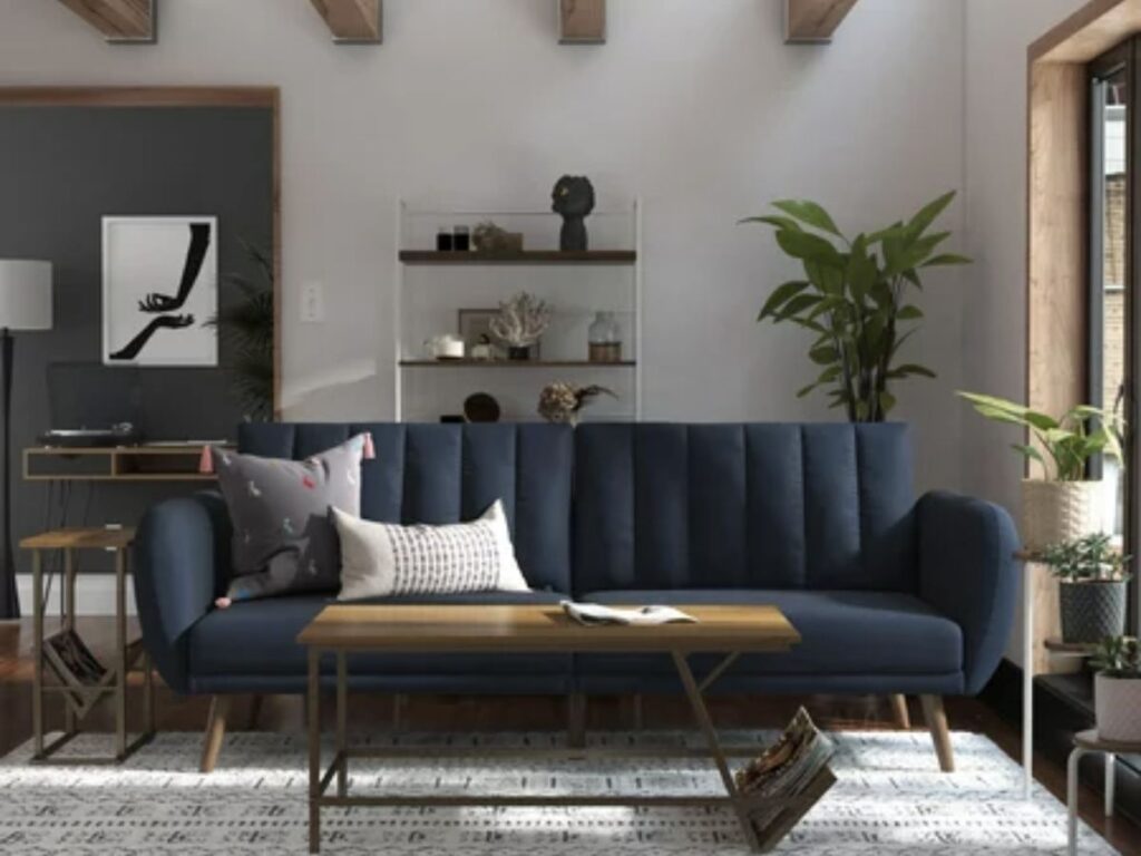 Blue futon sofa