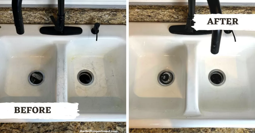 before and after cleaning porcelain sink