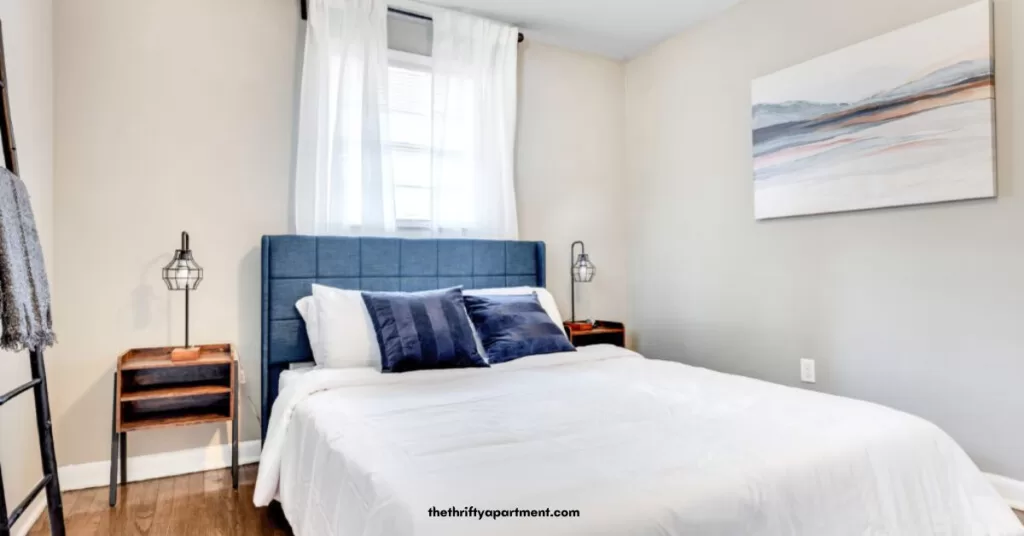 blue bed with mattress