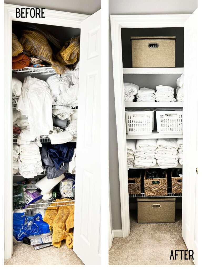 before and after linen closet