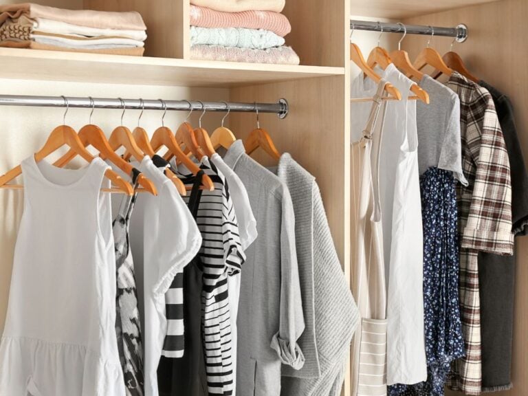 organized closet with clothes