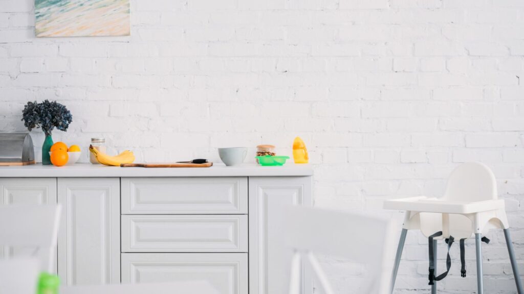 high chair in kitchen