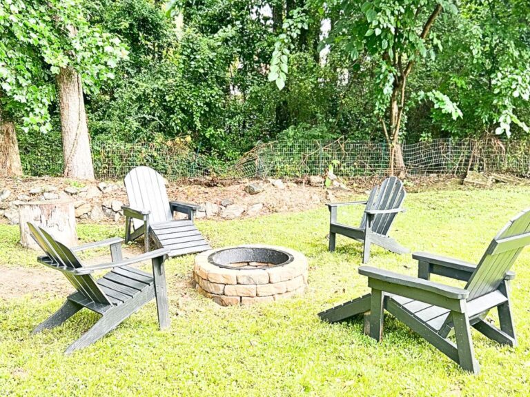 fire pit with adirondack chairs