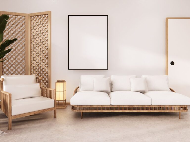 room divider with white furniture