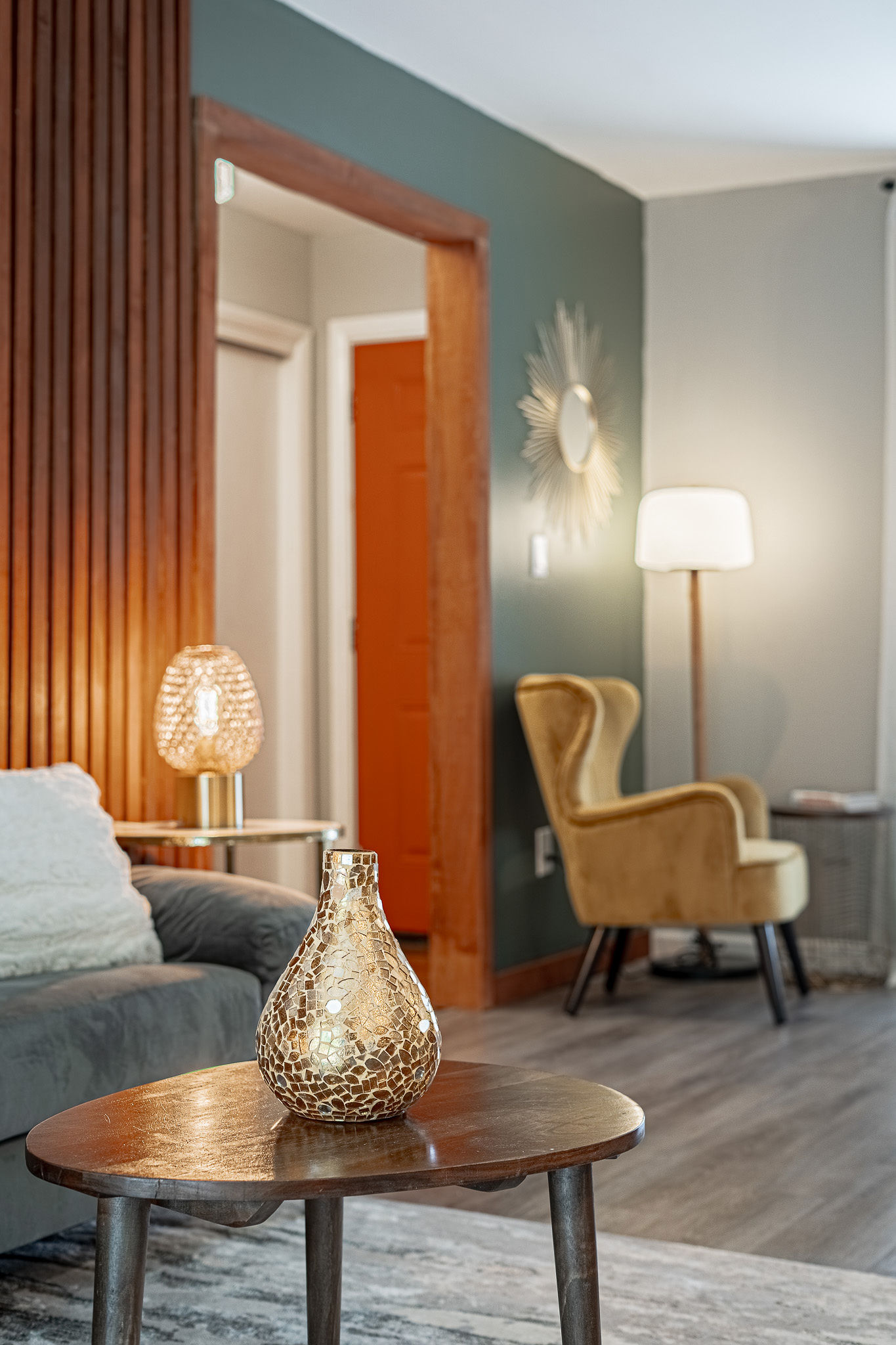 cozy reading area with yellow chair