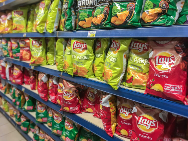 Lay's potato Chips on store shelves in supermarket