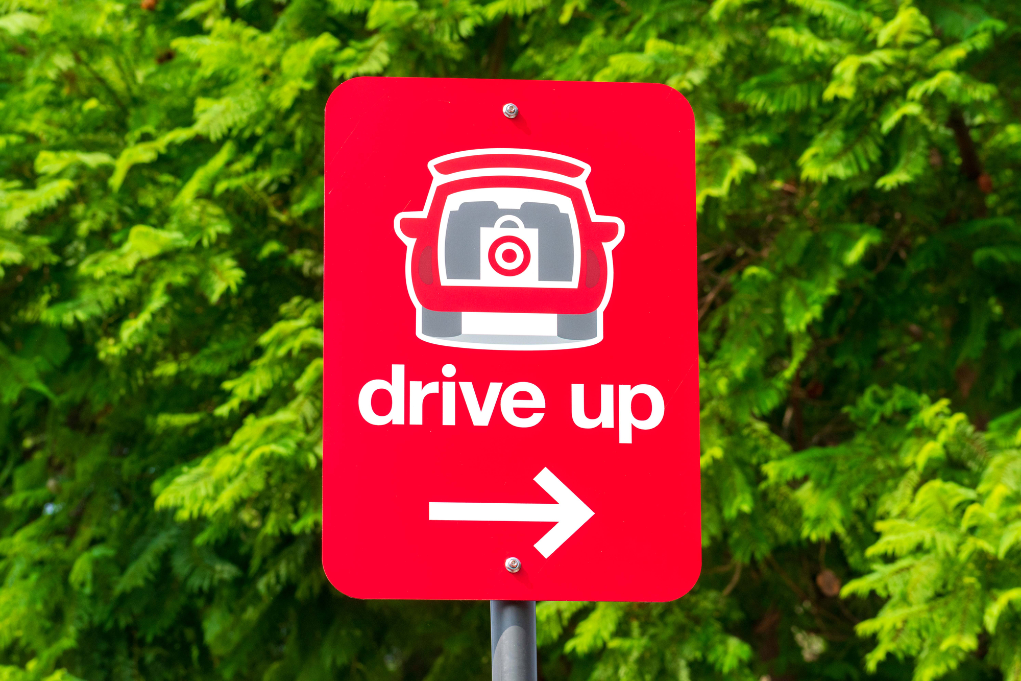 Drive Up sign informs Target supermarket online shoppers about convenient reserved parking spot for online orders pick up