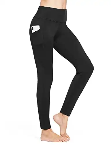 BALEAF Women's Fleece Lined Leggings Thermal Warm Winter Tights High Waisted Thick Yoga Pants Cold Weather with Pockets Black S