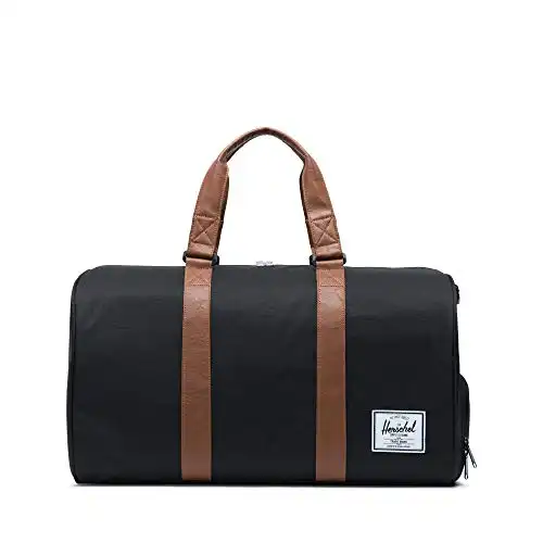 Herschel Novel Duffel Bag, Black/Tan Synthetic Leather, Classic 42.5L