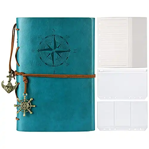 MALEDEN Leather Journal, Refillable Notebook Journal for Women Men, Travel Journal for Girls Boys Kids, Lined Paper with Binder Pockets for Diary, Planner, Bible, Vintage Journal Gifts, Teal