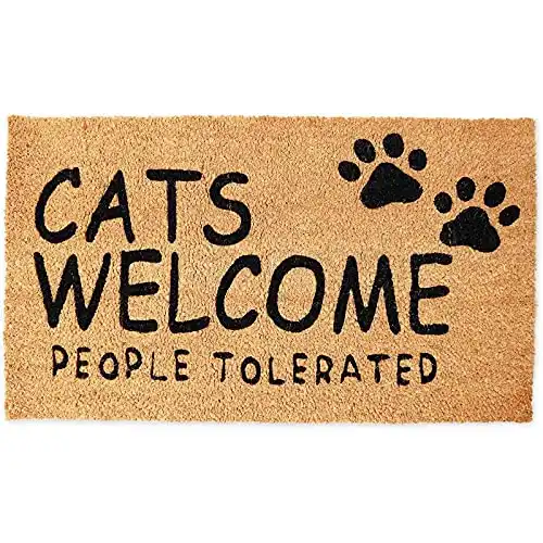 Juvale Cats Welcome People Tolerated Welcome Mat, Natural Coir Doormat (30 x 17 in)