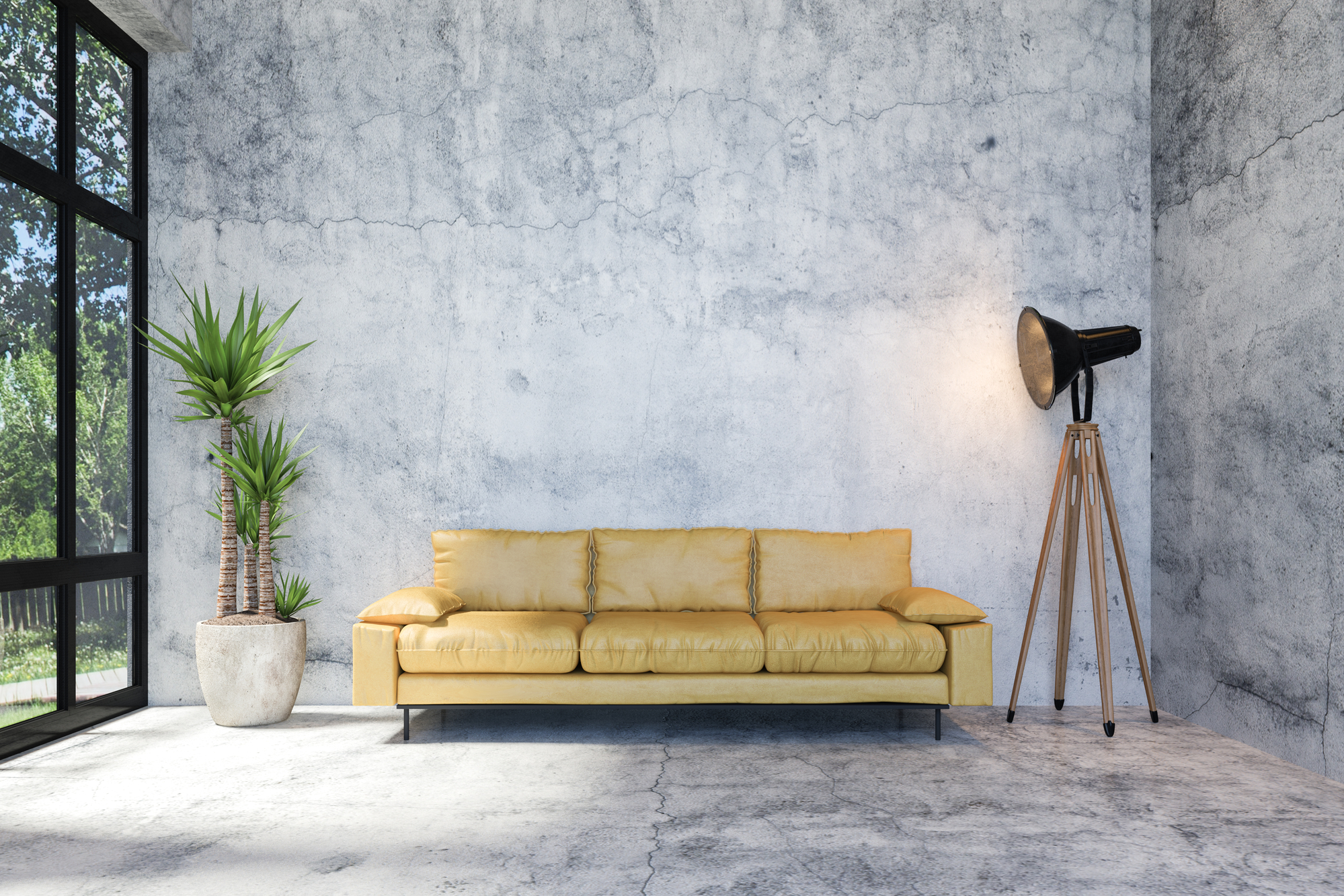 yellow couch in living room