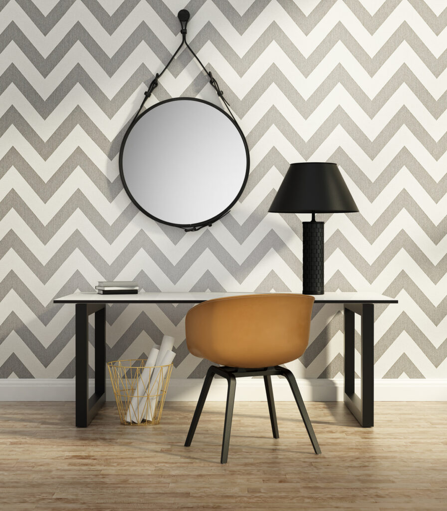 Contemporary elegant home office with chevron pattern