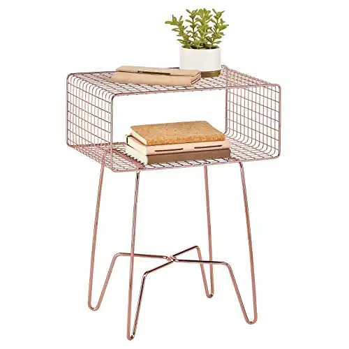 mDesign Modern Industrial Side Table with Storage Shelf, 2-Tier Metal Minimal End Table, Metallic Caged Grid - Accent Furniture for Living Room, Bedroom, Office, Dorm, Concerto Collection, Rose Gold