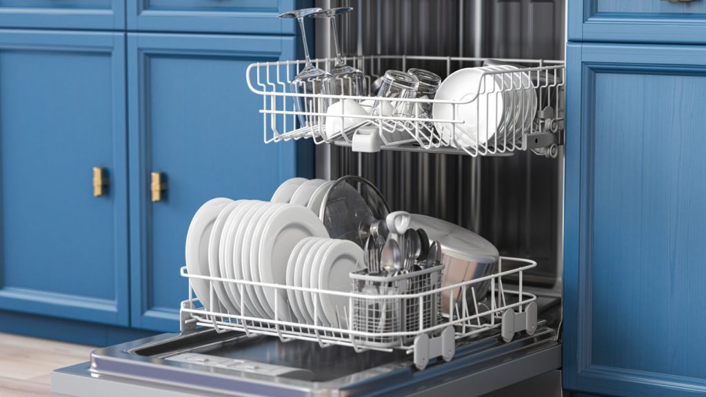 dishwasher with dishes and cups