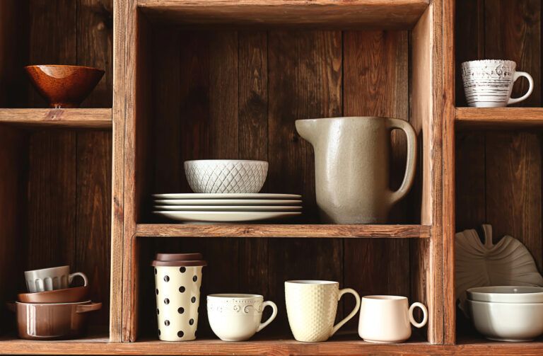 kitchen cabinet with cups