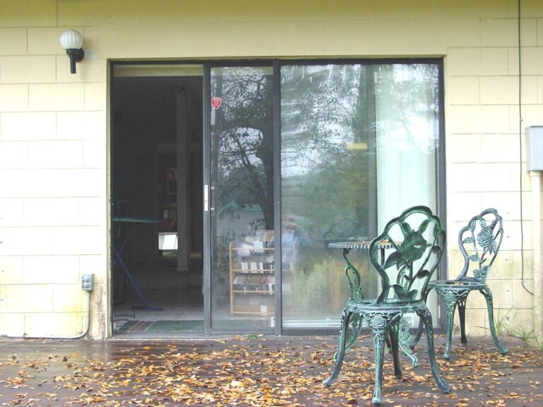 old glass sliding door
