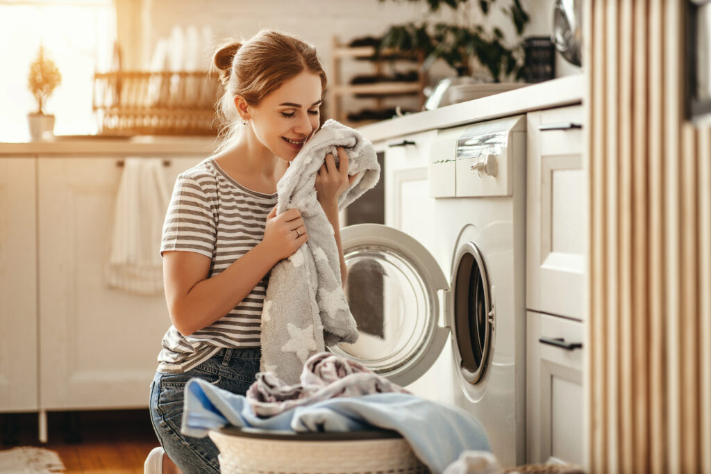 woman in laundry room