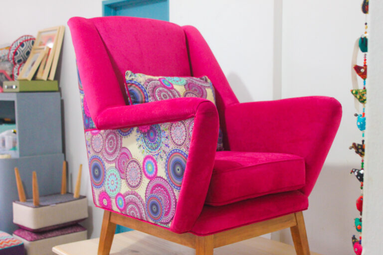 pink upholstered chair