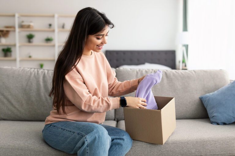 woman organizing clutter