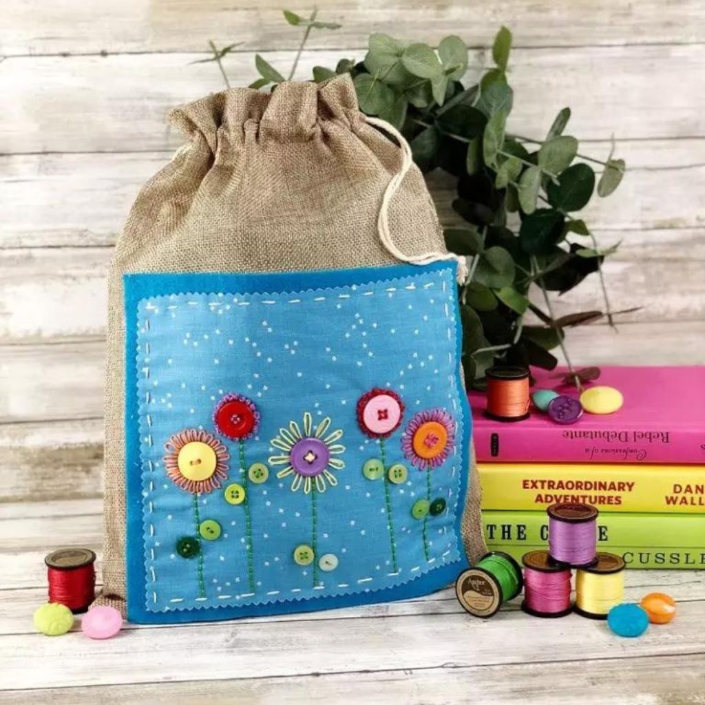 Embroidered Button Flower Bag
