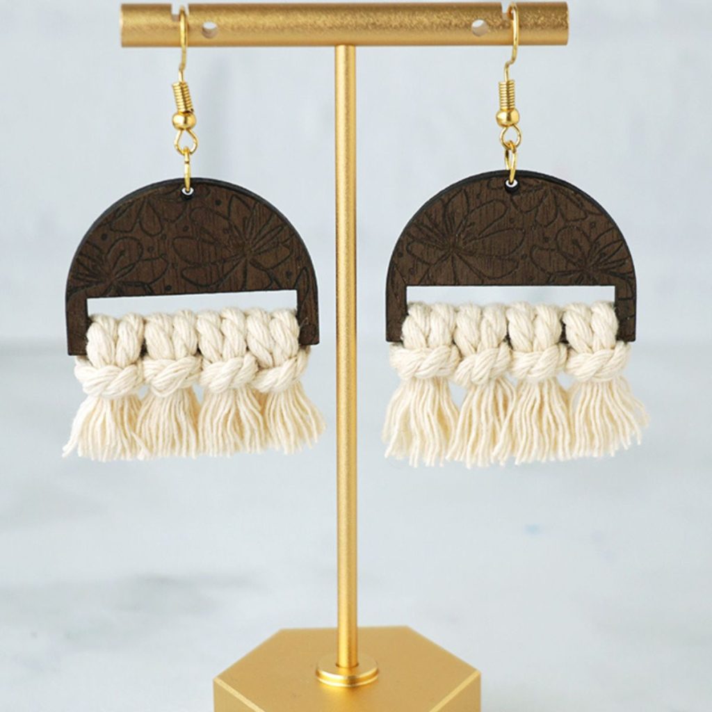Wood Macrame Earrings