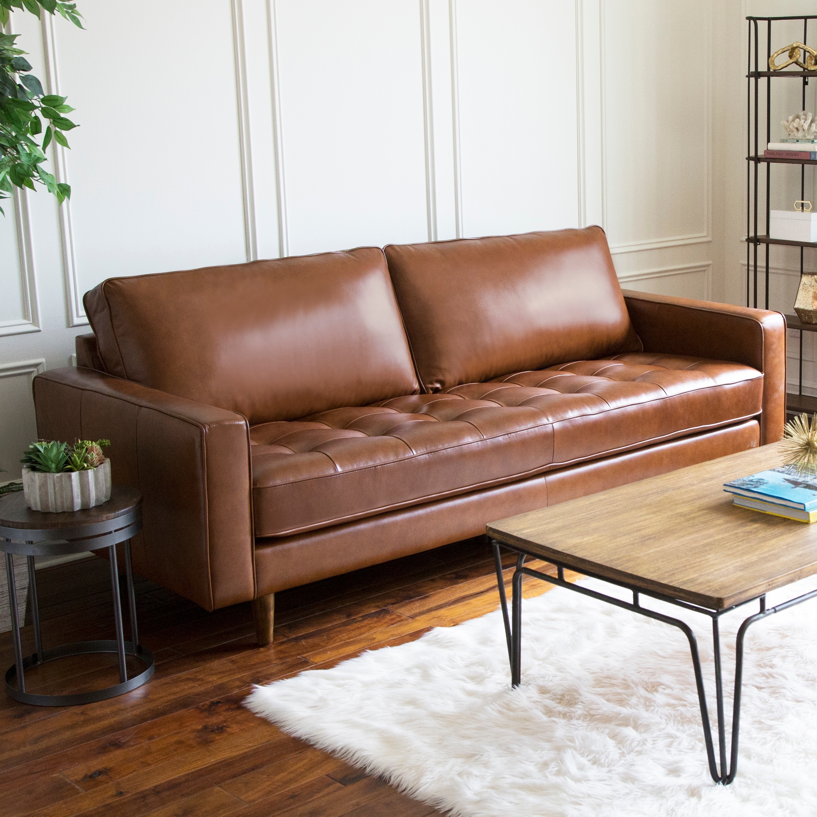 Abbyson Holloway Mid CenturyTop Grain Leather Sofa