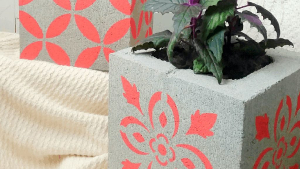 DIY Stenciled Concrete Block Planters