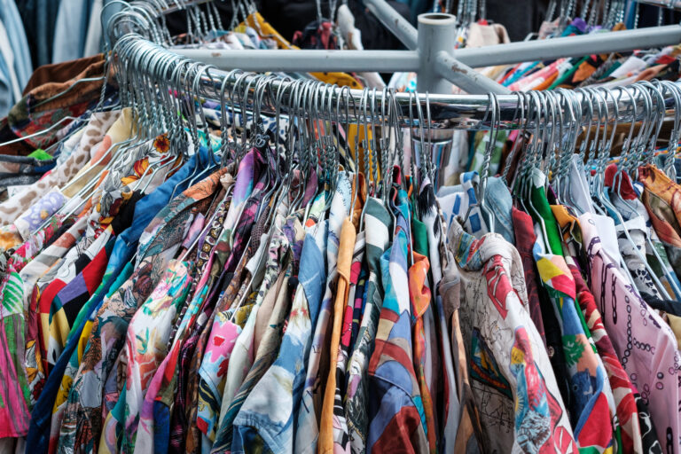 clothing on flea market rack