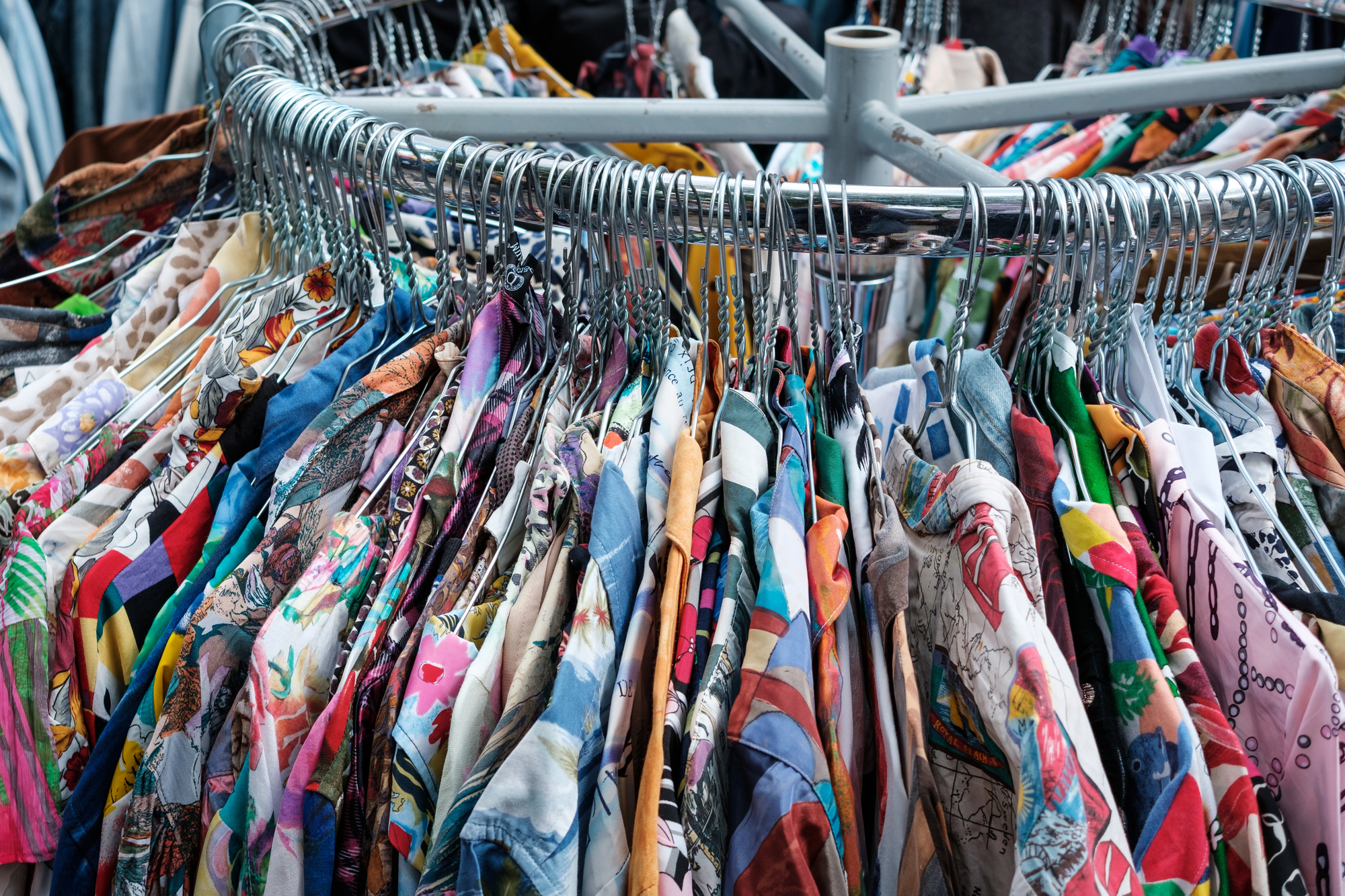clothing on flea market rack