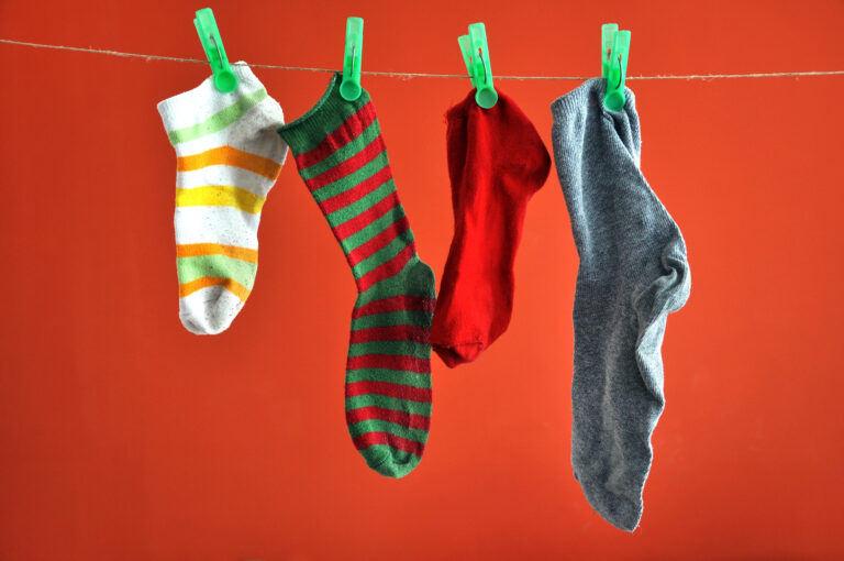 socks hanging on string