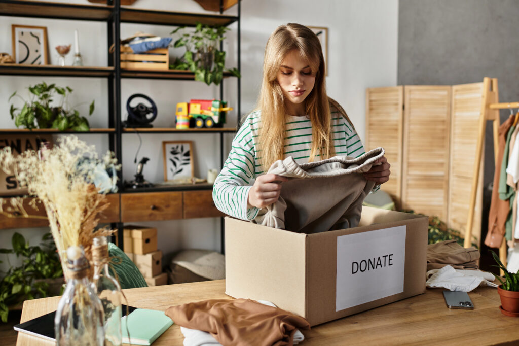 woman decluttering and donate house