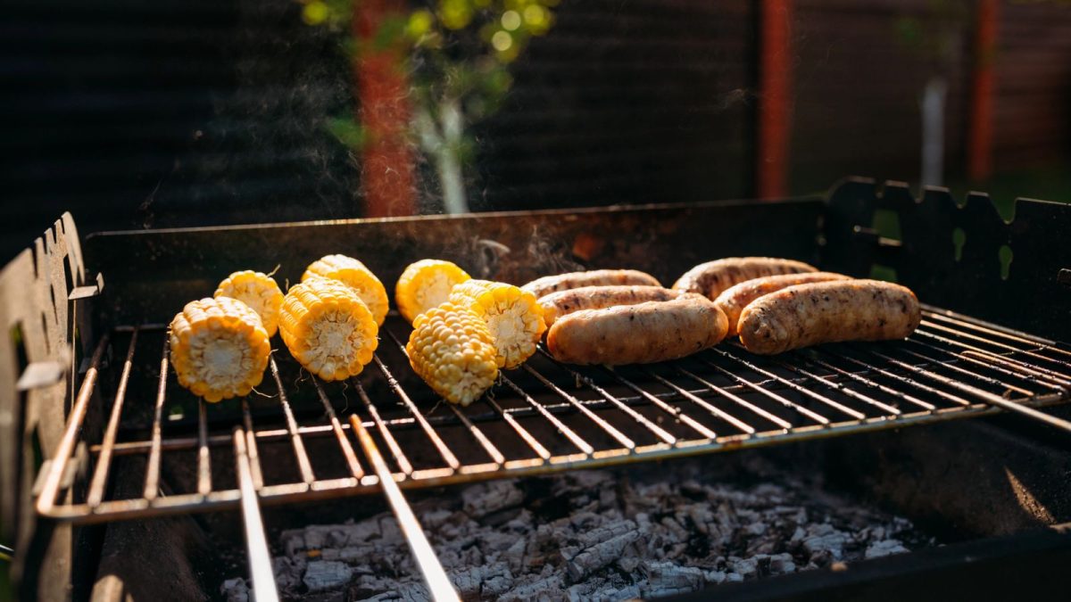 grilling corn and sausage