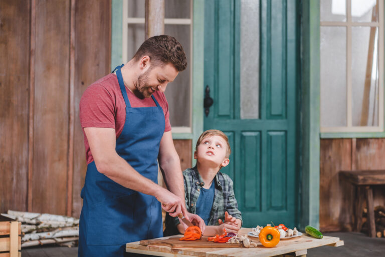 dad and son cooking