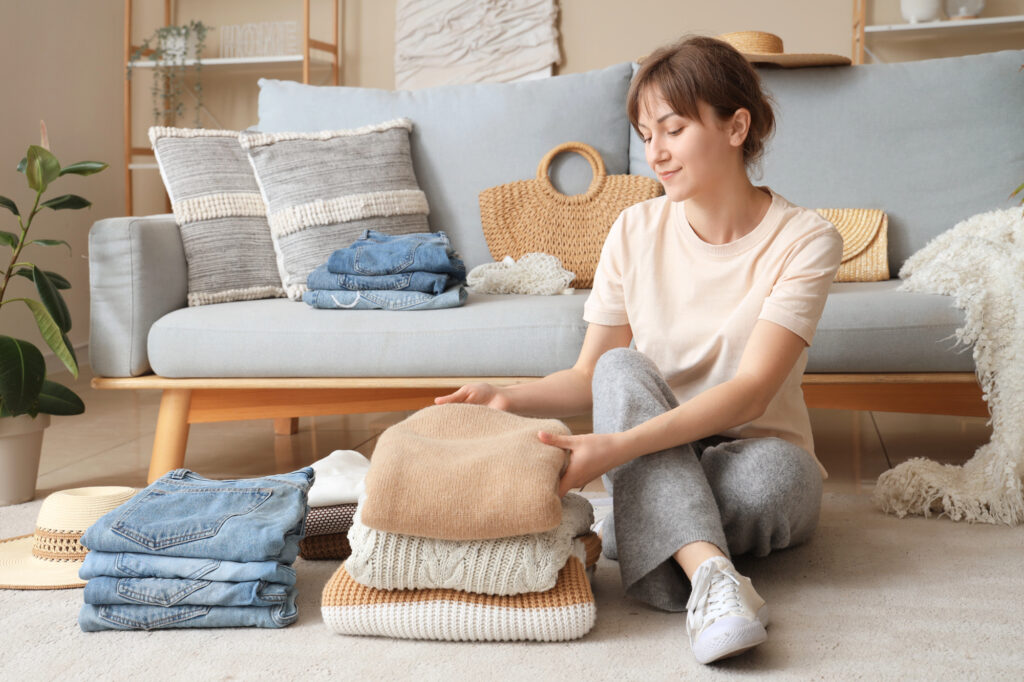 woman folding clothes