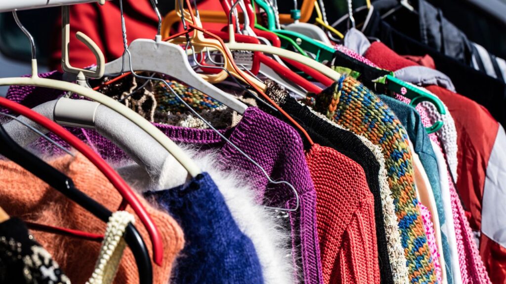clothes on a thrift store rack