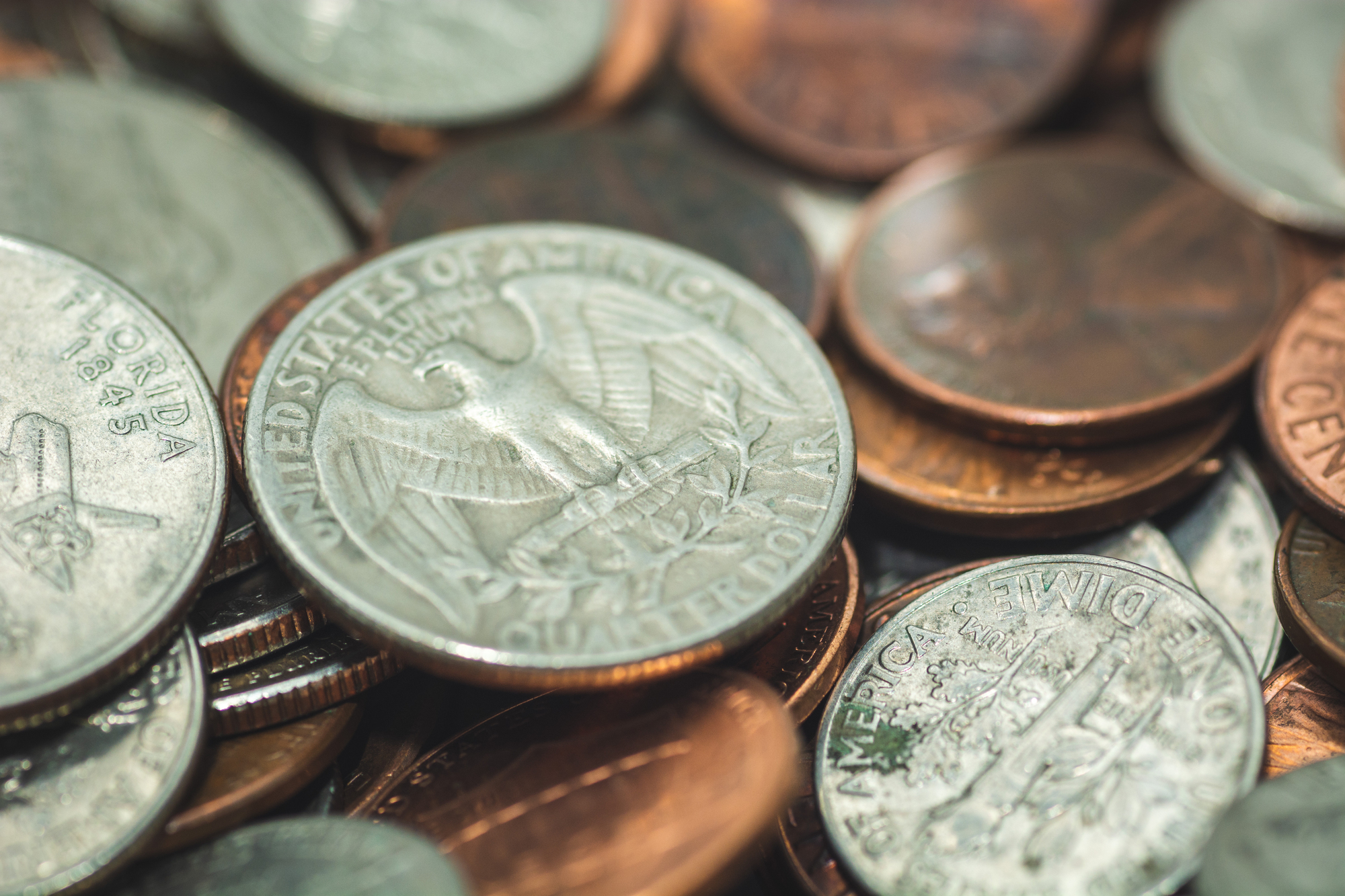 quarter penny dime coins