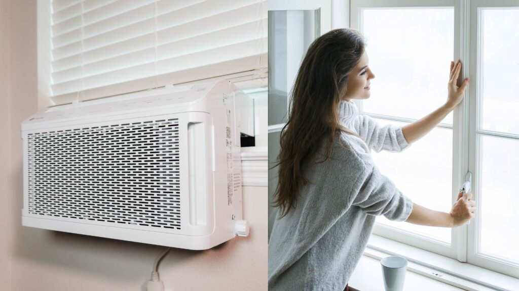 woman opening window AC