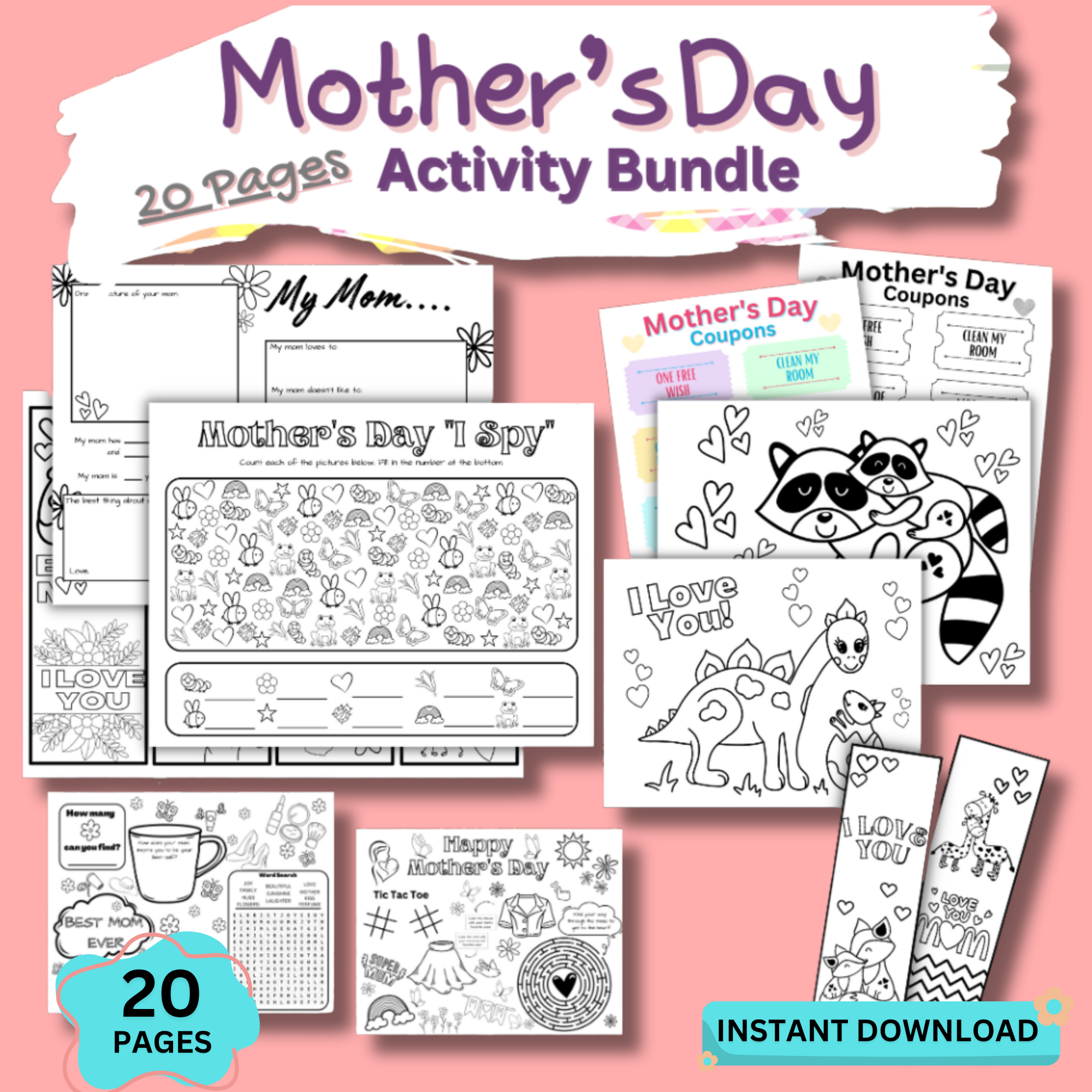 Mother’s Day activity bundle printable with coloring pages