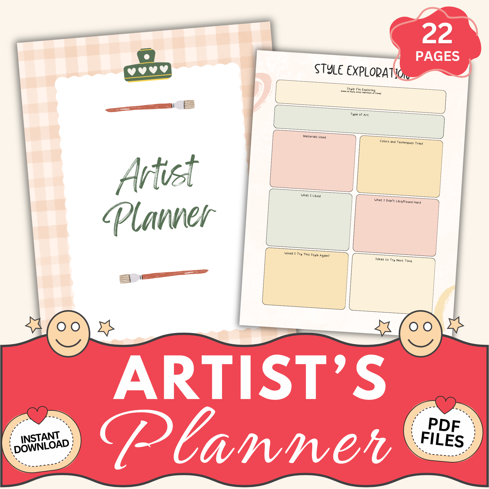 artist planner printable pdf cover