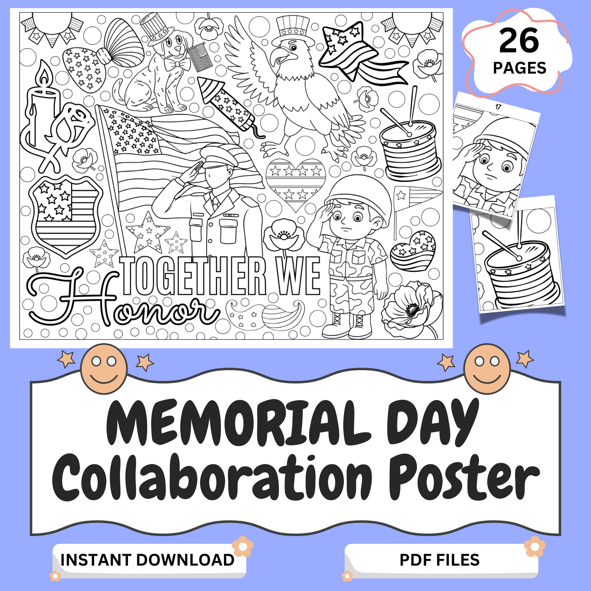 memorial day collaborative coloring poster for kids patriotic classroom activity together we honor printable group coloring page