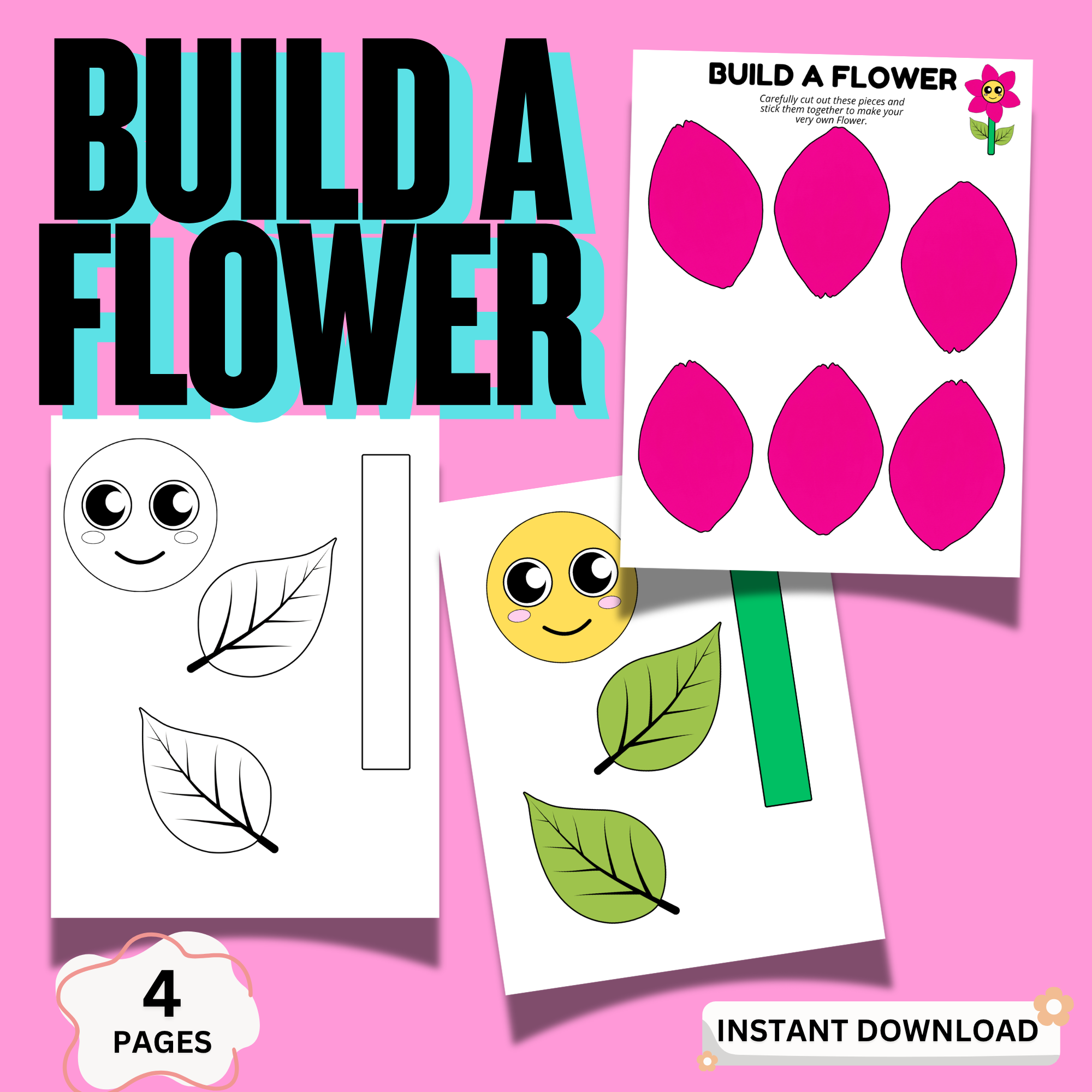 Build a Flower craft printable for kids with colorful petals and cut and paste activity pages preview