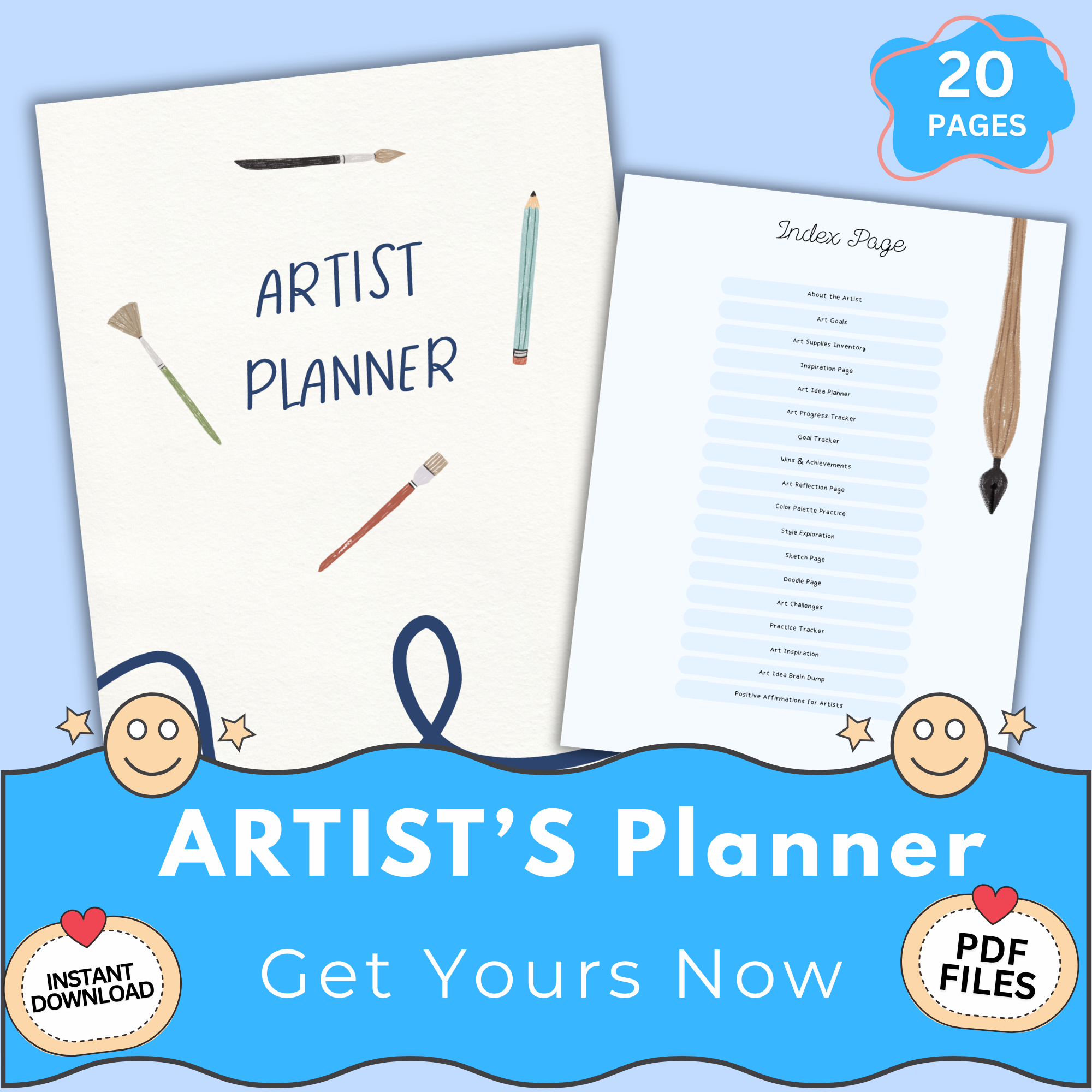 artist planner printable pdf 20 pages