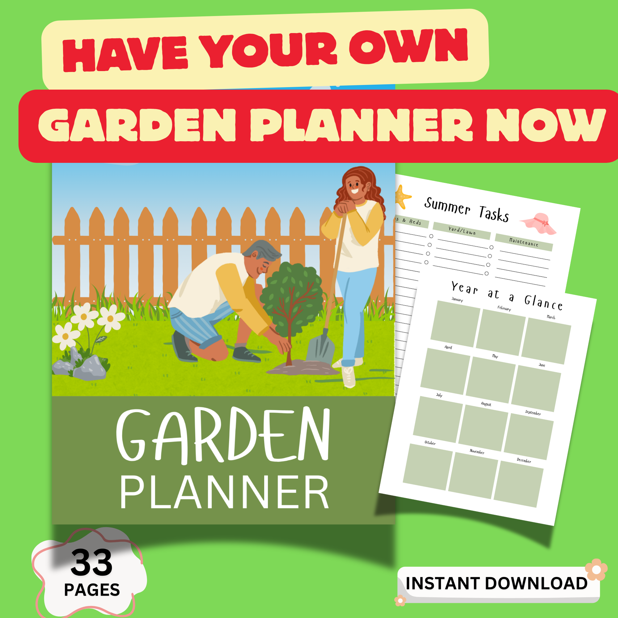 garden planner printable pdf 33 pages gardening planner homestead organizer plant tracker instant download