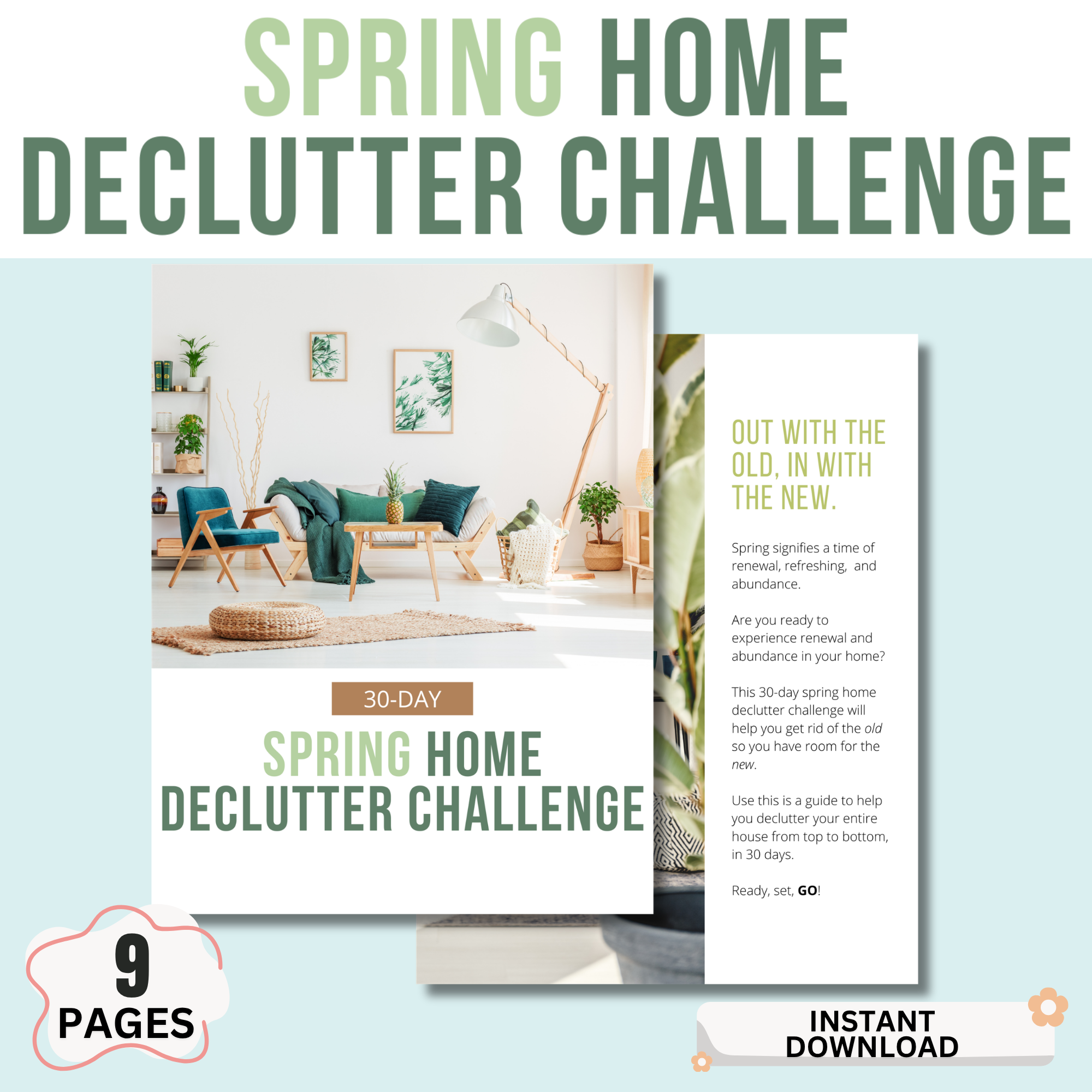 30 day spring home declutter challenge printable cleaning checklist planner pdf instant download home organization