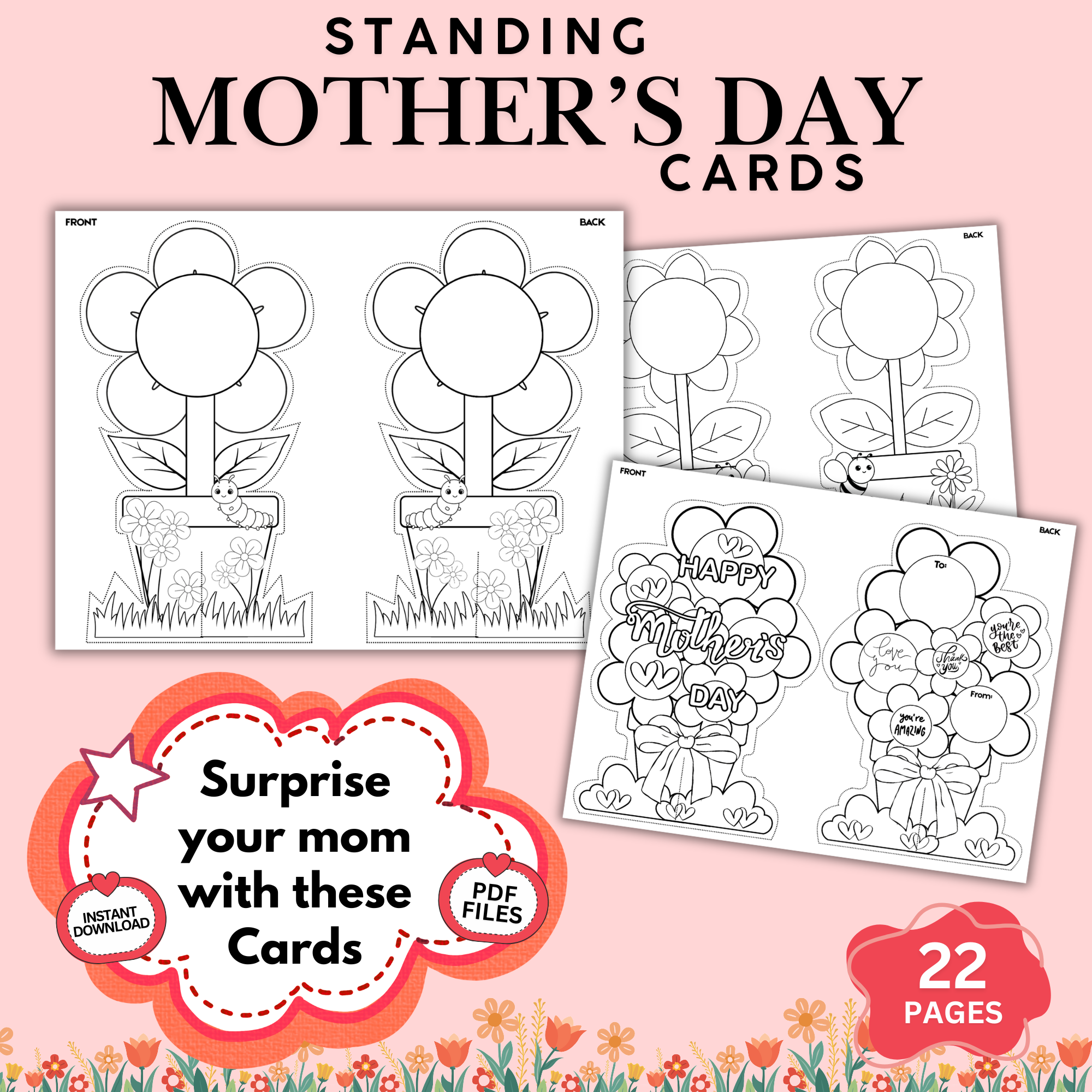 standing mothers day cards printable pdf