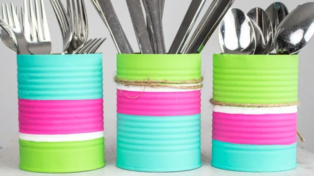DIY Utensil Holder with Tin Cans